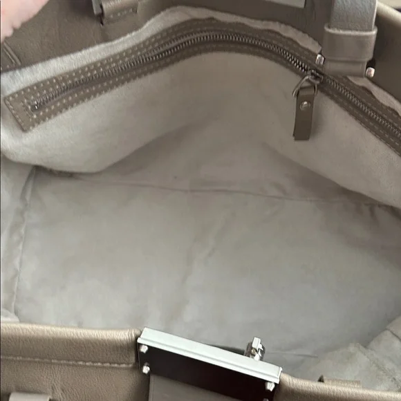 Jimmy Choo Farrah Taupe Leather Designer Tote Bag - Picture 9 of 13